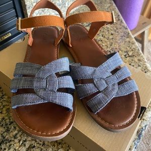 Toms Zoe chambray brown suede sandal size 6.5